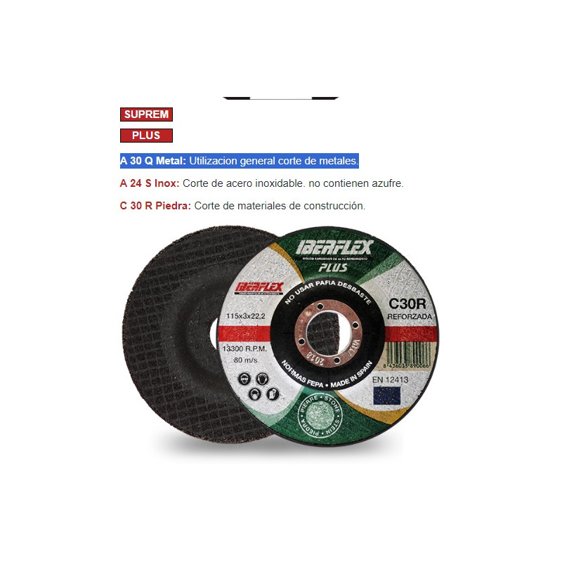 DISCO CORTE HIERRO 115x3x22mm "OUTLET"