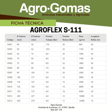 MANGUERA ASPIRACION AGROFLEX 70 mm